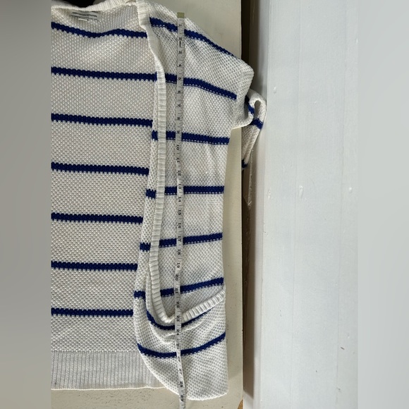 White with Blue Stripes Open Front American Eagle Cardigan - Picture 7 of 9